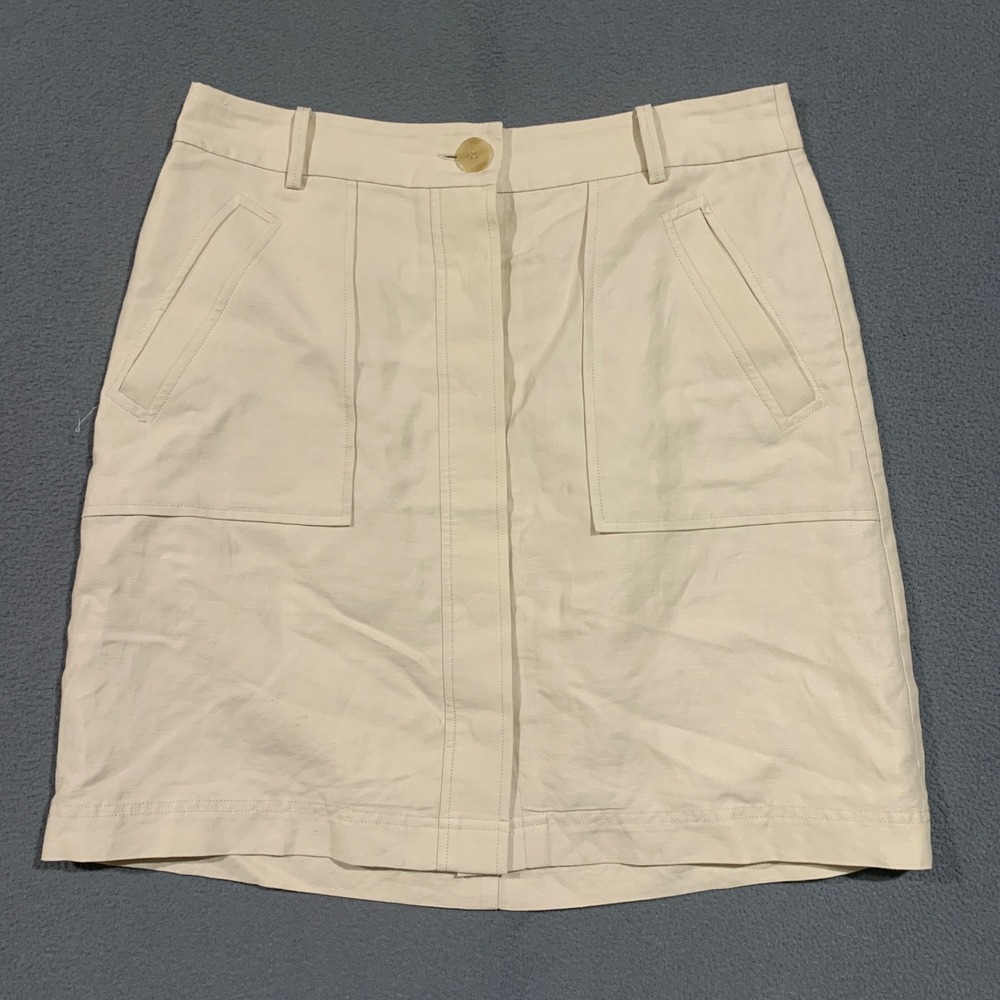 Ann Taylor Size 10 Petite Cotton Linen Blend Button Front Mini Skirt Cream